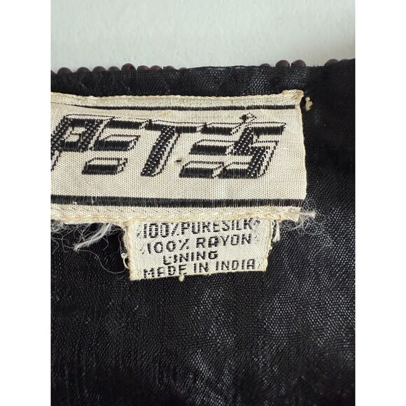 VTG Pete's Black Silk Multicolor Sequin Beaded Short Sleeve Blouse Top Women's M - Picture 4 of 10